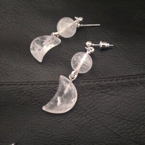 Spiritual & Mystical! Feminine Crescent Moon Quartz Earrings! Focus Your Energy!